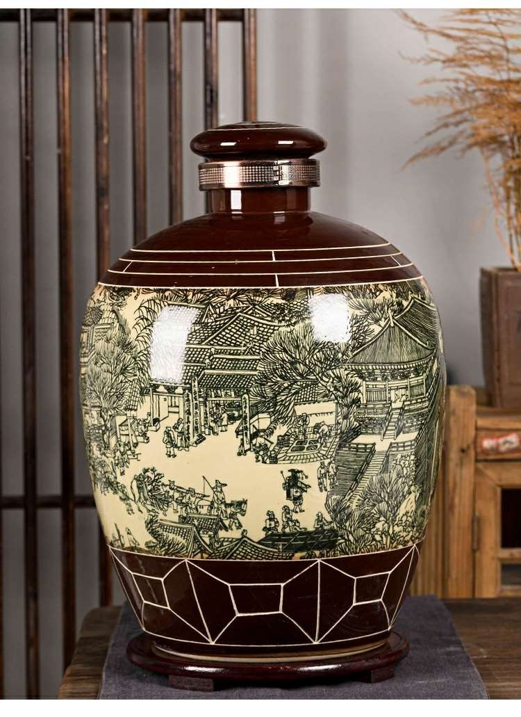 素衣景德镇陶瓷酒坛酒缸仿古泡酒罐10斤20斤50斤装家用密封复古清明上