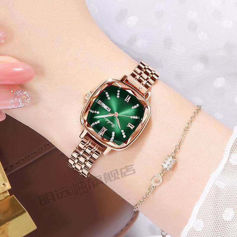 博仕顿手表boshidun博仕顿女士小绿手表轻奢小众石英腕表瑞士品质情人