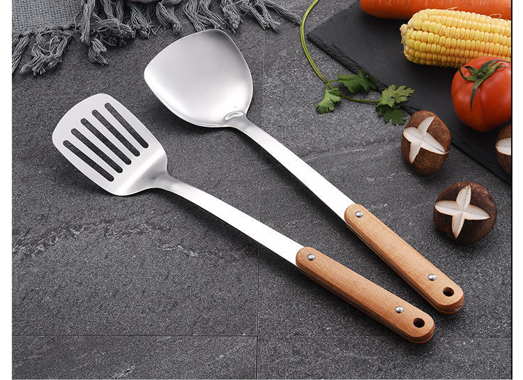 304木柄锅铲炒菜铲子厨房用品锅铲子不锈钢铲子勺子铲子套装家用304特