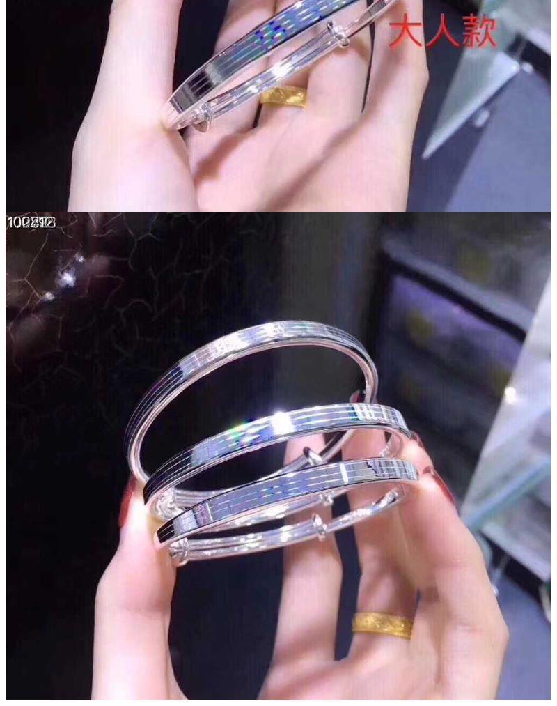 紫韩恋品牌s999足银手镯推拉足银手镯女七彩拉丝实心银手镯子手镯大人
