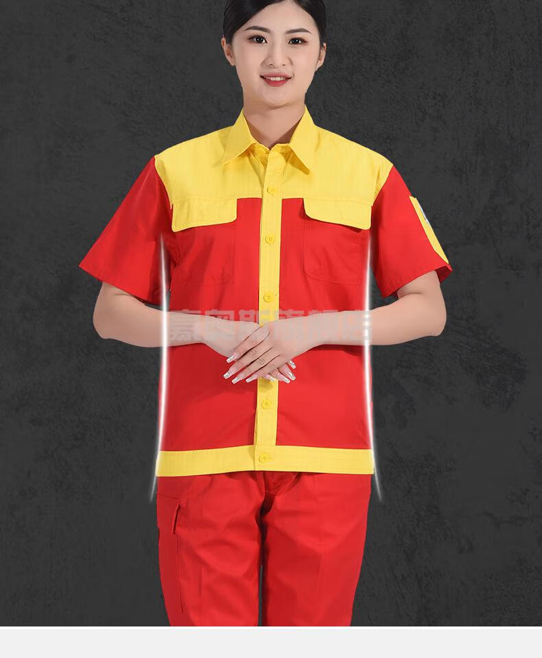 中国石油工作服套装加油站夏季加气站能源石化加油员棉红色短袖上衣