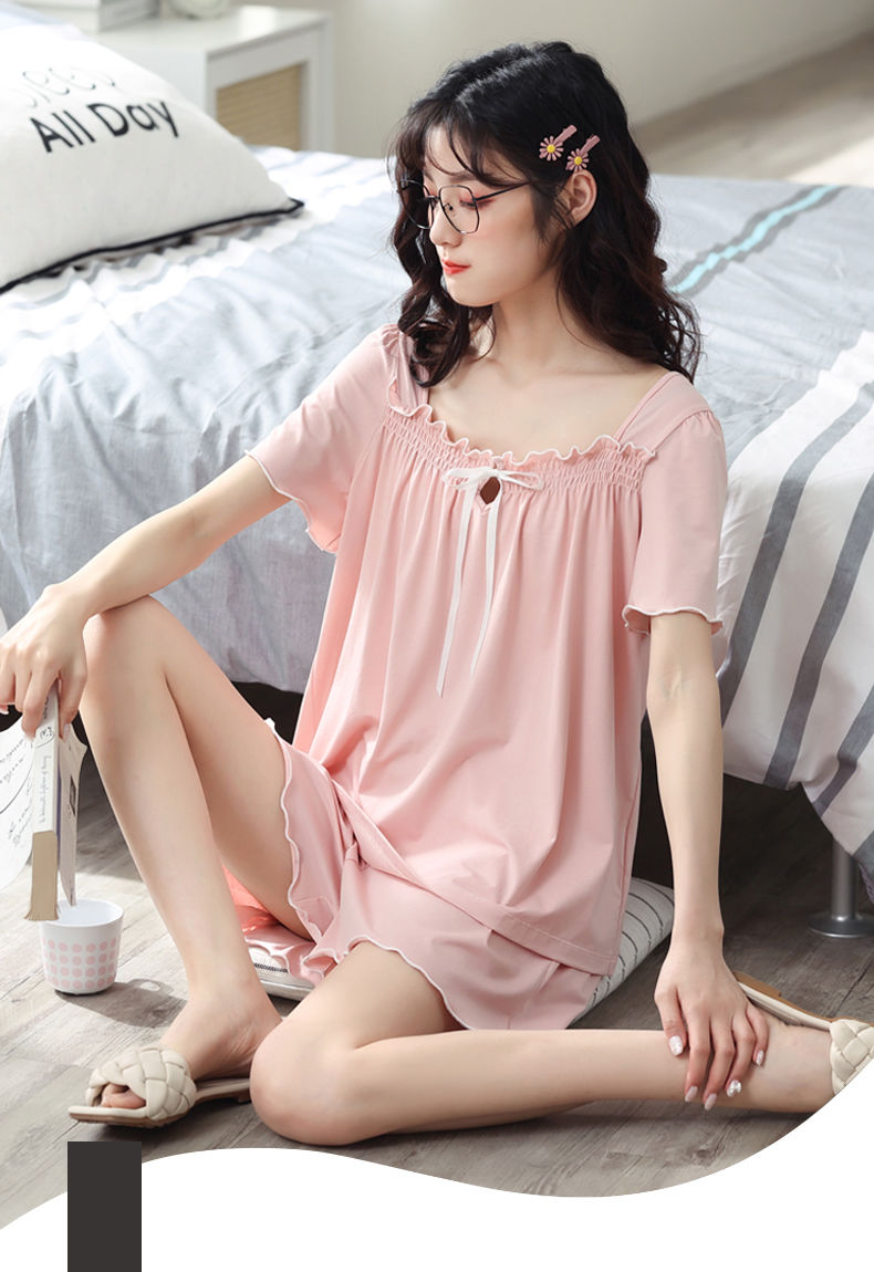 女式睡衣夏款高中学生运动韩版宽松睡衣棉睡衣女夏季套装韩版ins可爱