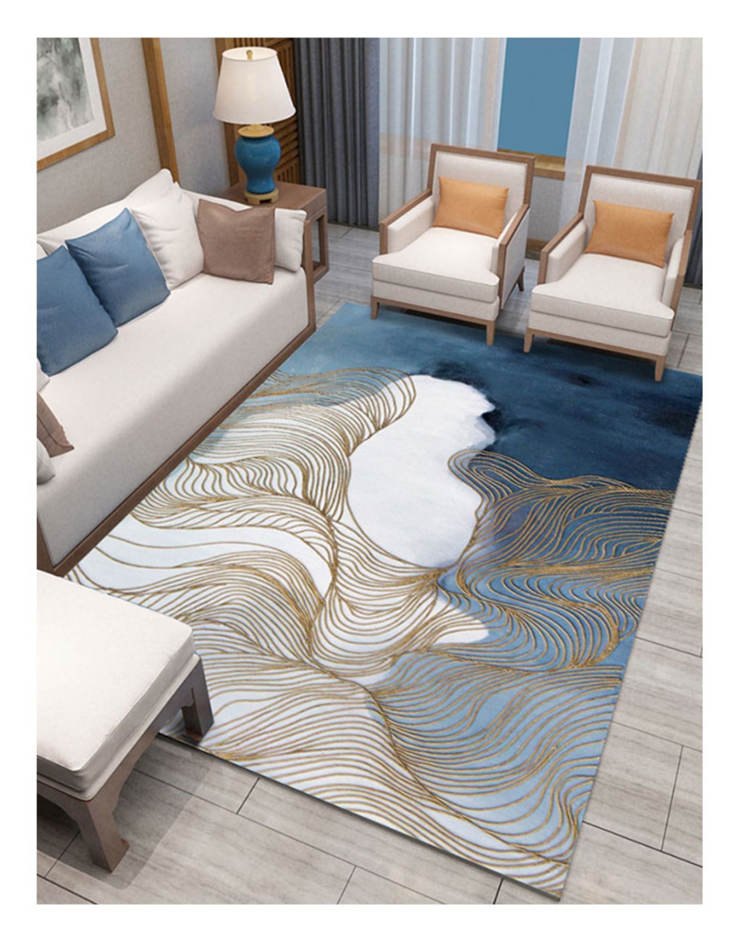 新中式客厅地毯沙发茶几毯现代简约中国风禅意复古茶室家用鸟语花香