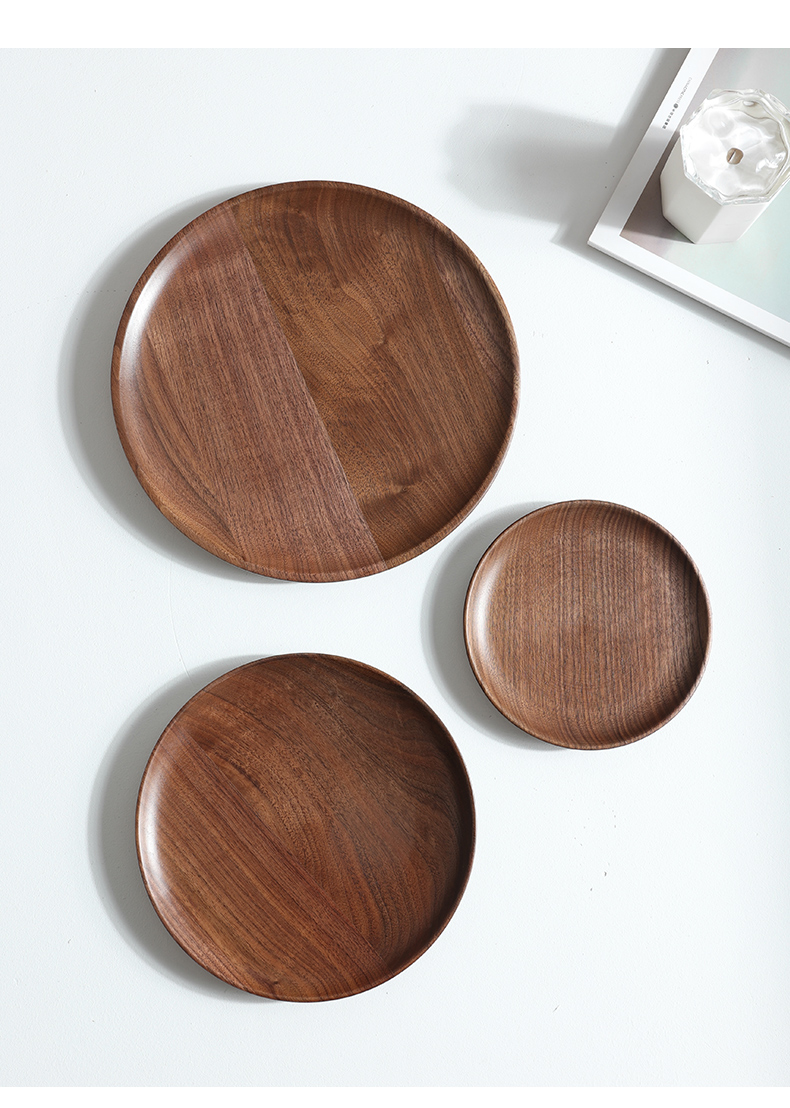 日本(yaxell)托盘茶盘圆形家用实木黑胡桃木托盘长方形日式家用放水杯