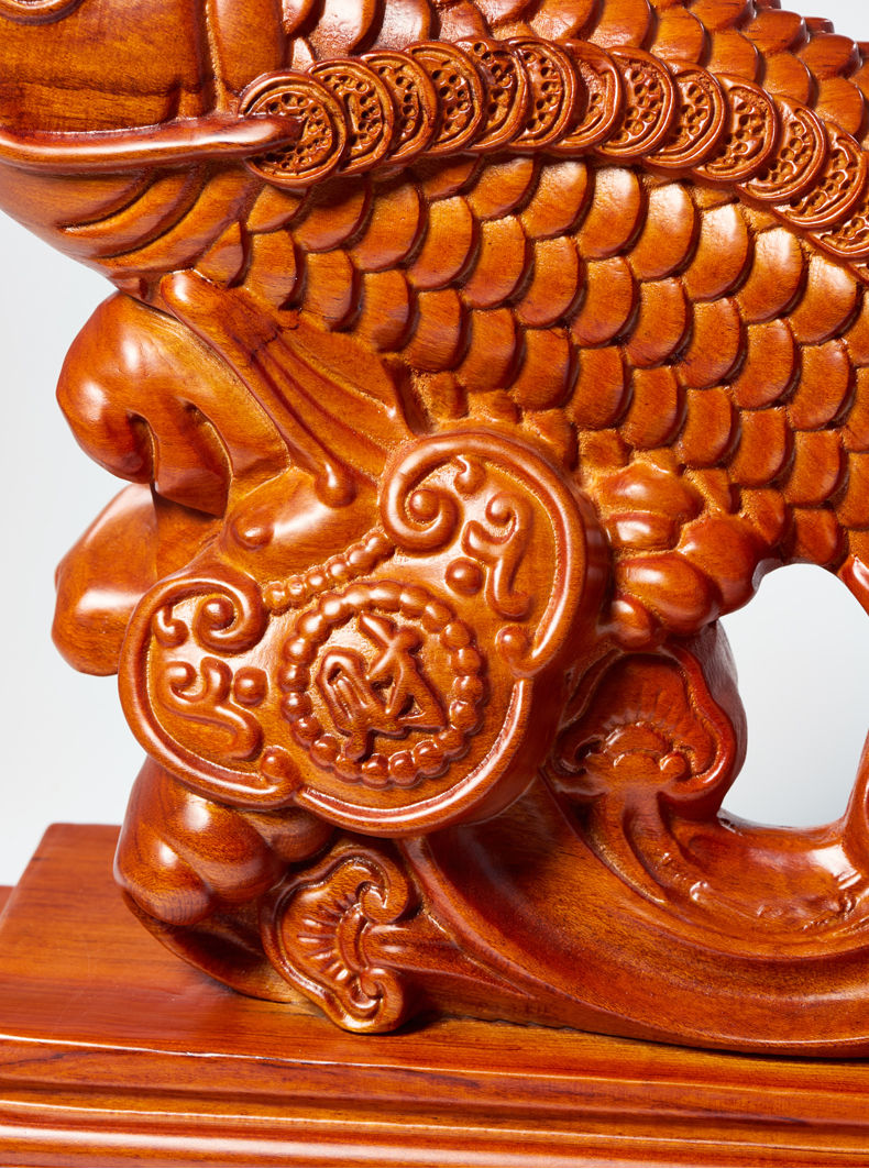 广济格 花梨木雕金龙鱼摆件实木质家居客厅装饰红店铺送礼红木工艺品