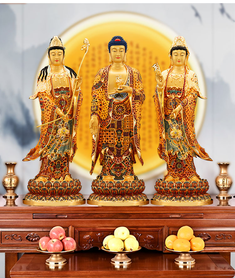 西方三圣铜南无阿弥陀佛居家供奉观世音菩萨大势至像摆件 27英寸大势