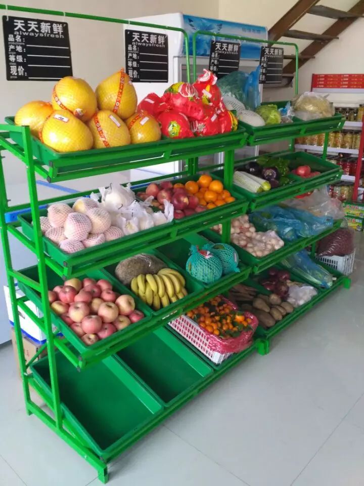 蔬菜货架展示架超市四层水果货架新款多功能便利店卖菜水果的架子黑色