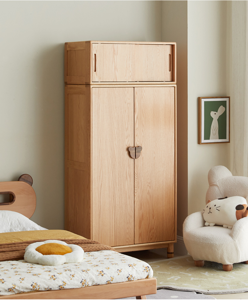 维莎儿童实木儿童衣柜卧室简易收纳橡木储物柜简约现代小户型宝宝衣橱