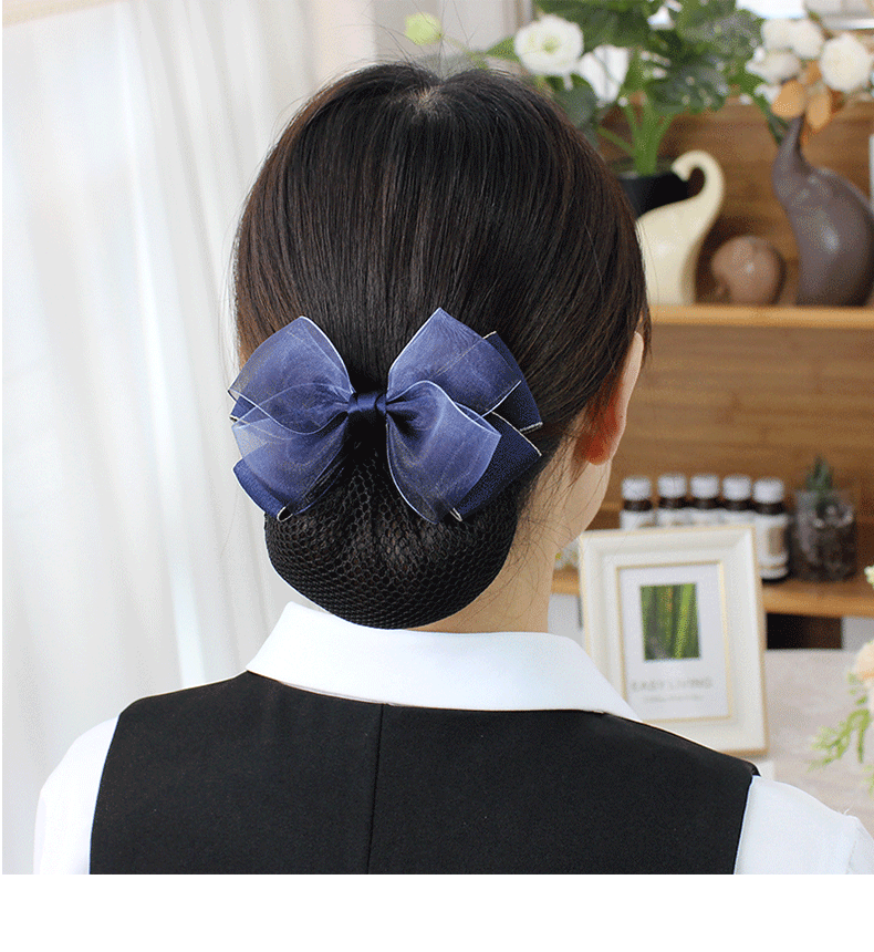 盘发网兜头花护士发网女职业套蝴蝶结头饰发夹空姐灰色盘头发新款梦幻