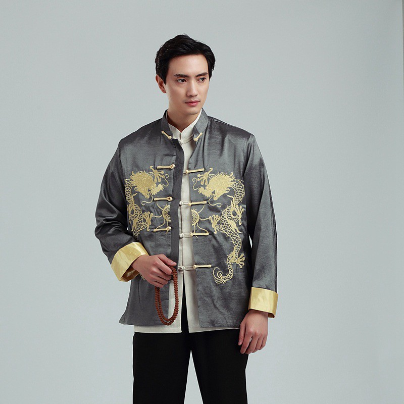 伴郎服中式唐装青年休闲中式装中国风刺绣龙上衣婚礼汉服长袖外套伴郎