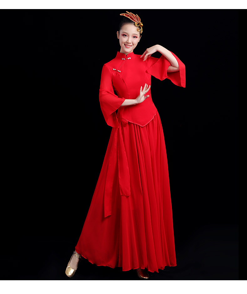 古典舞演出服女飘逸中国风红高粱九儿民族舞蹈服装扇子舞套装红色xxxl