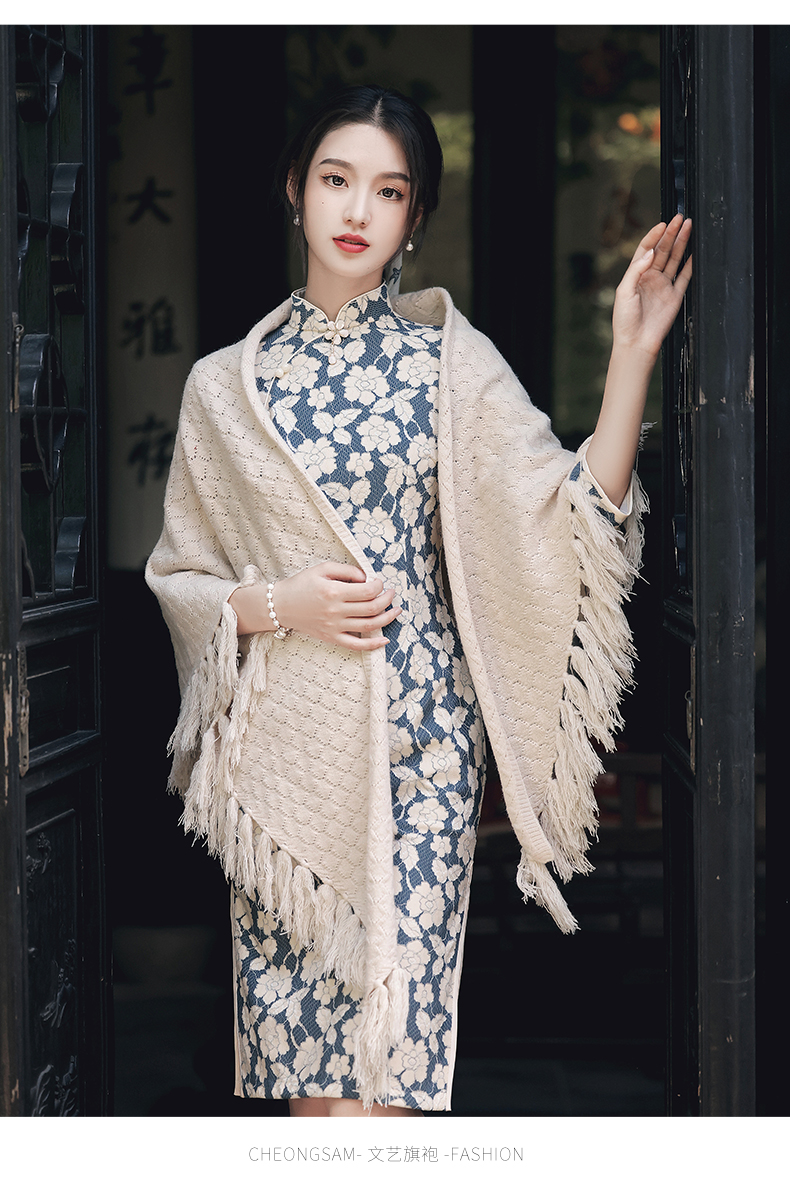 mlcriyg旗袍披肩外套2021年高端复古民国风斗篷外搭外套年轻款少女老