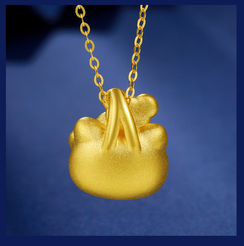 老凤凰同款999足金kitty凯蒂猫皇冠黄金吊坠硬金可爱猫头项链金转运珠