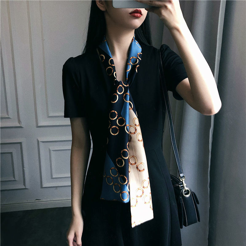 时尚条纹领巾小长条飘带细窄丝巾女春秋夏季搭配西装风衣衬衫领带简约