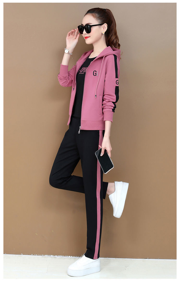 早秋新款卫衣女上档次含棉t运动服套装女秋韩版时尚气质连帽卫衣休闲