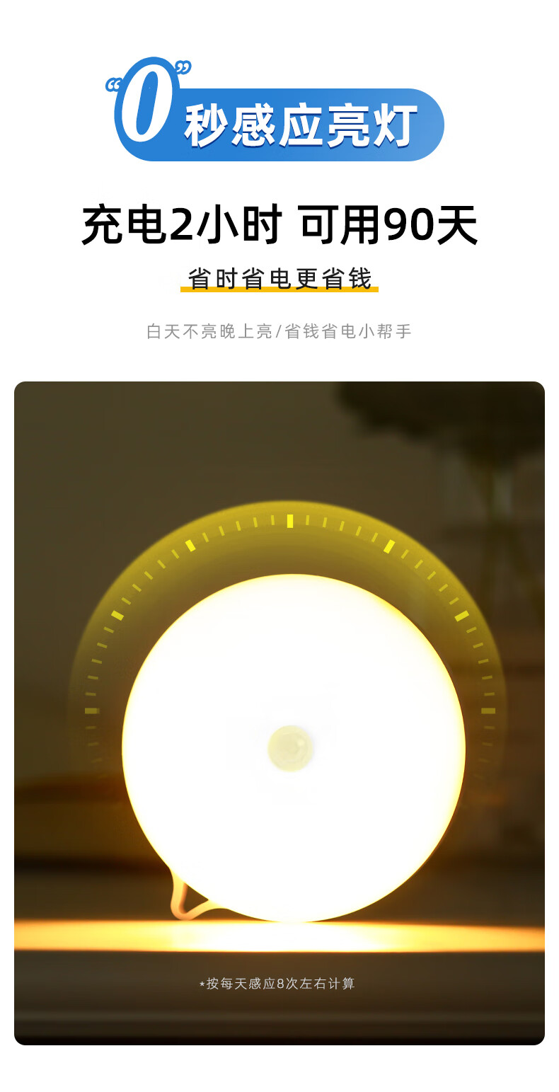 声控灯卧室 人体感应灯卧室睡眠灯家用过道智能床头过道灯声光控充电