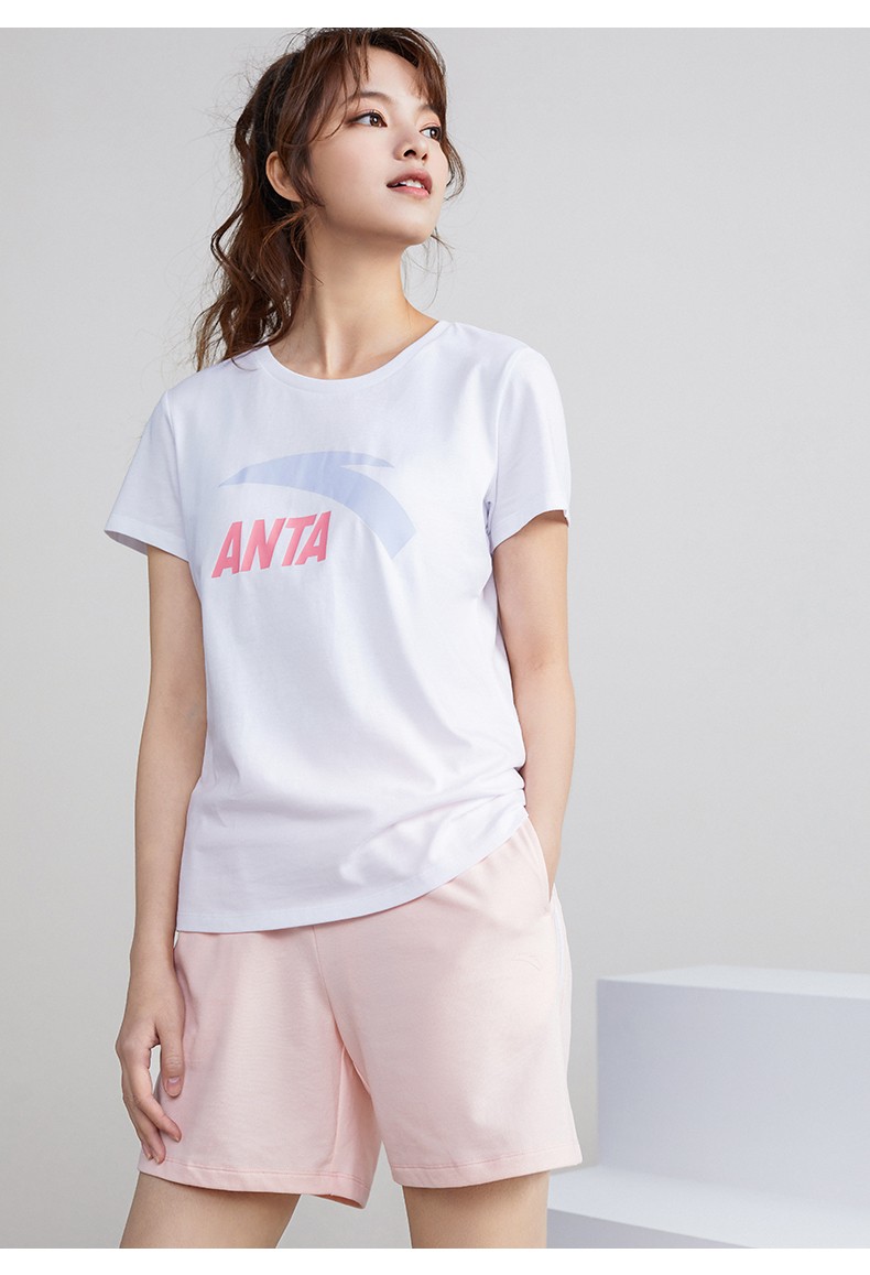 安踏t恤女短袖夏季2022新款女装宽松印花体恤棉质耐磨休闲运动服韩版