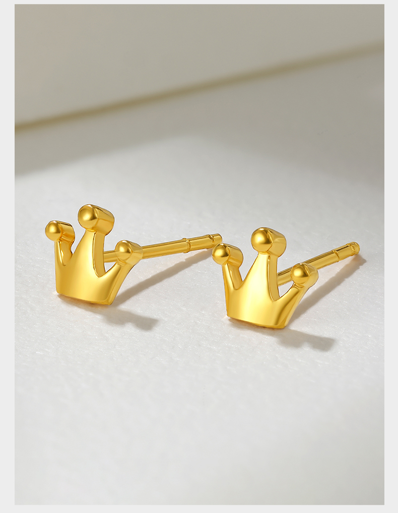 老凤祥款式 999足金皇冠黄金耳钉女款足金耳针养耳棒金耳饰单只新品3d