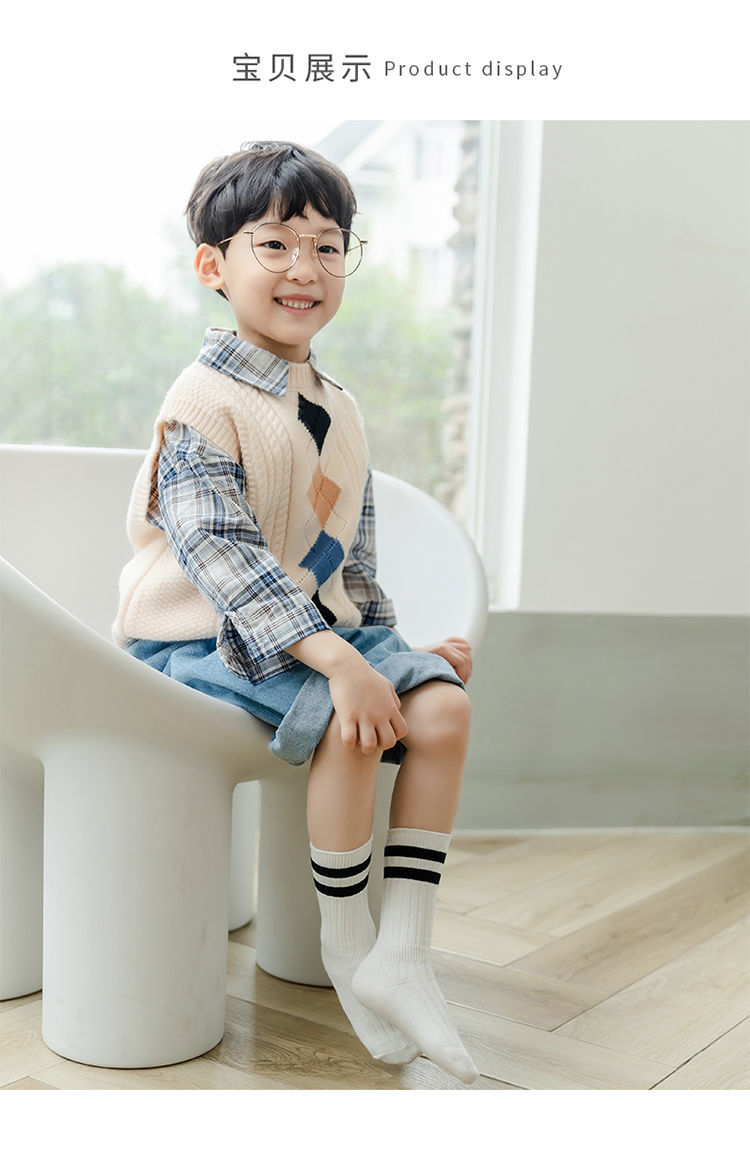 韩国儿童袜子女童纯棉中筒长袜男孩百搭学院风运动潮袜学生堆堆袜 2双