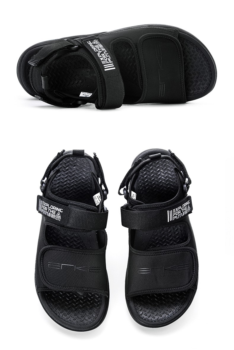 鸿星尔克凉鞋男夏季休闲舒适透气男士沙滩鞋运动拖鞋正黑暗绿40