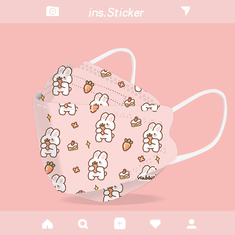 韩国kf94印花卡通口罩可爱女生一次性口鼻罩防尘防雾霾透气成人 黑色