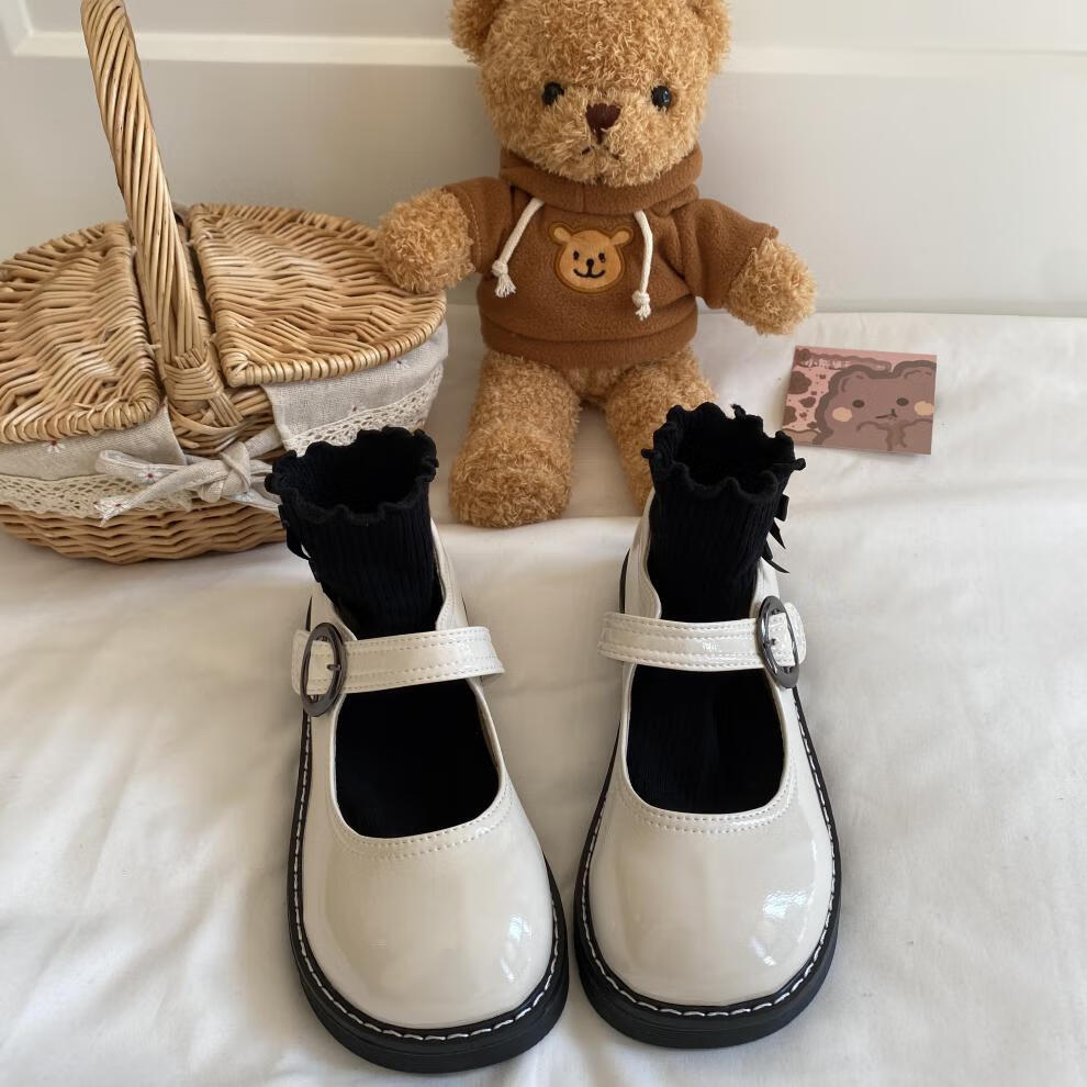 可爱风jk小皮鞋女学生百搭配裙子复古英伦鞋制服春季单鞋子 黑色 哑光