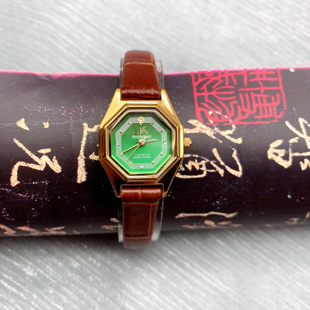 中古手表上海牌上海手表三厂经典复古八角气质休闲真皮镀金石英中古小