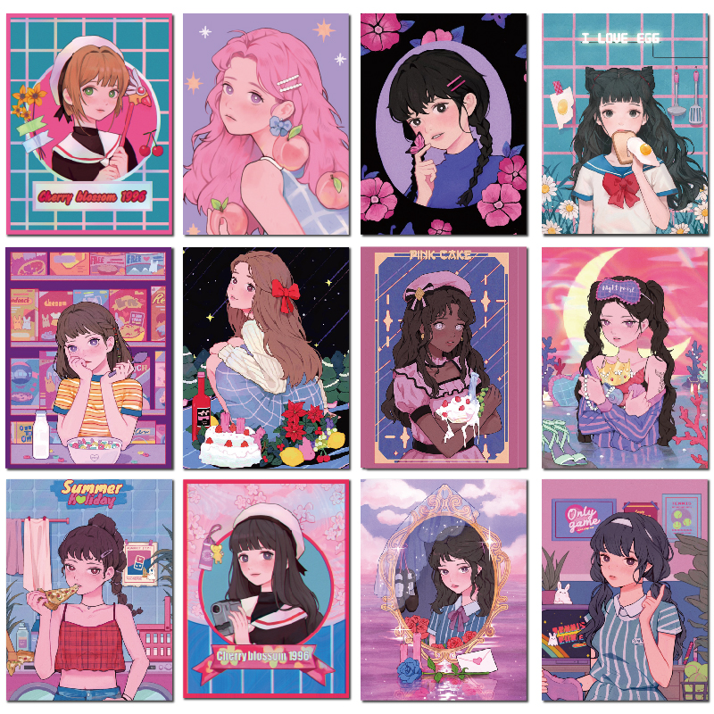 可爱动漫二次元手账贴纸潮流复古少女装饰手机壳电脑平板贴画素材 美