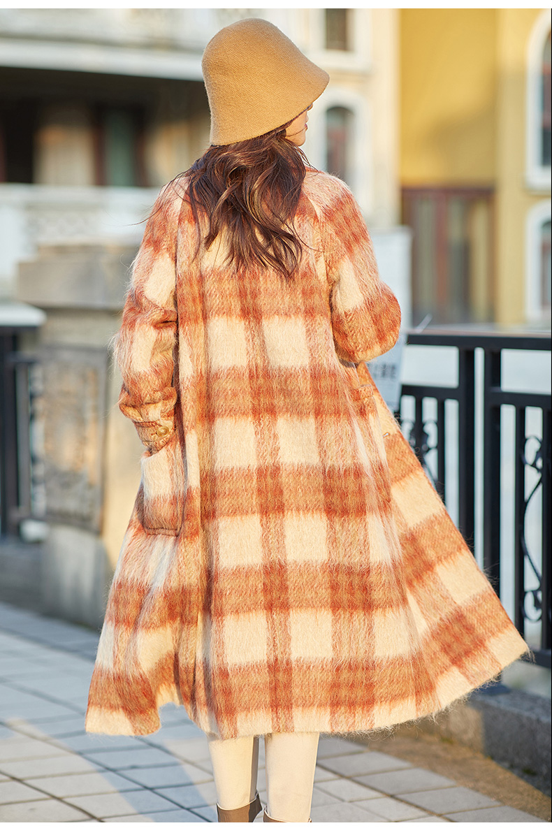 gb 谷邦毛呢外套2022年冬装新款红色格纹气质双面羊毛大衣女 红米格 m