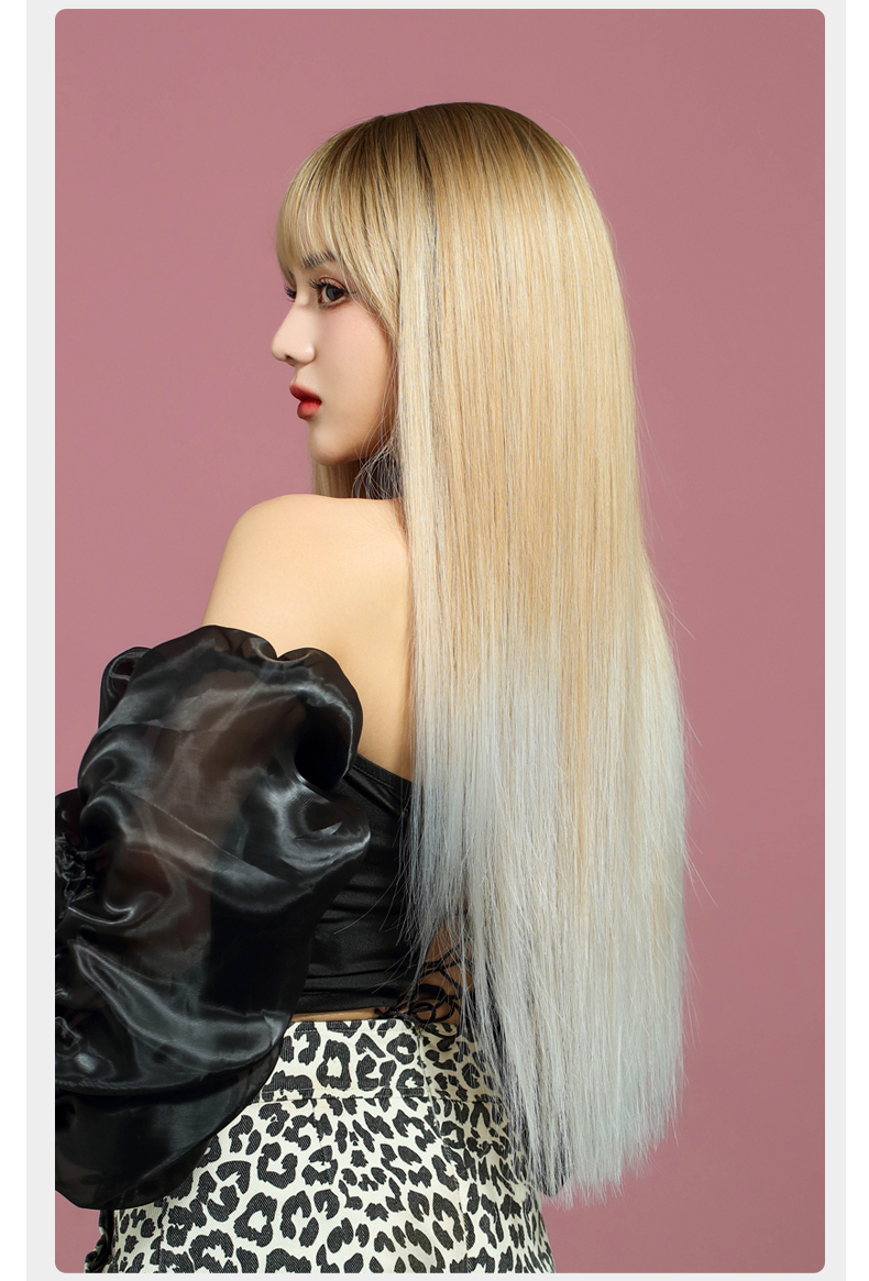 柏依诗金发莎lisa同款假发女长发渐变挑染仿真直发2022年时尚新款全