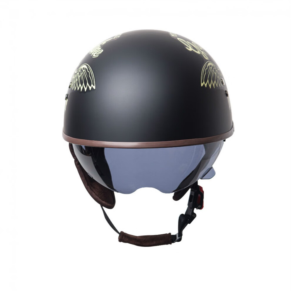 摩托车头盔男夏季哈雷半盔复古女电动车 机车轻便式瓢盔带内镜 翘尾