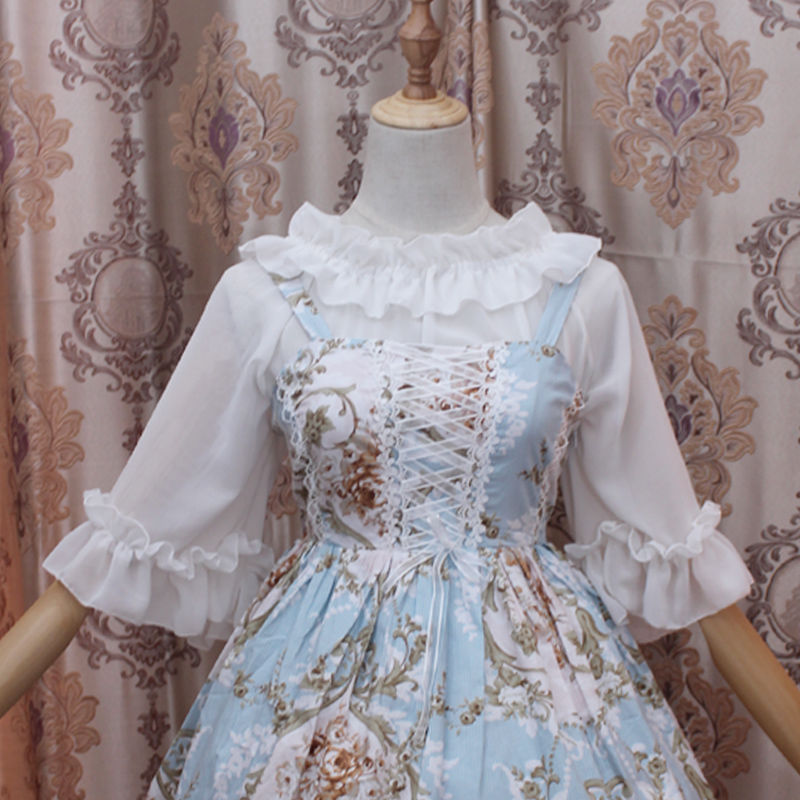 裙子雪纺lolita内搭夏女喇叭短袖内衬衫白菜百搭内搭黑色均码