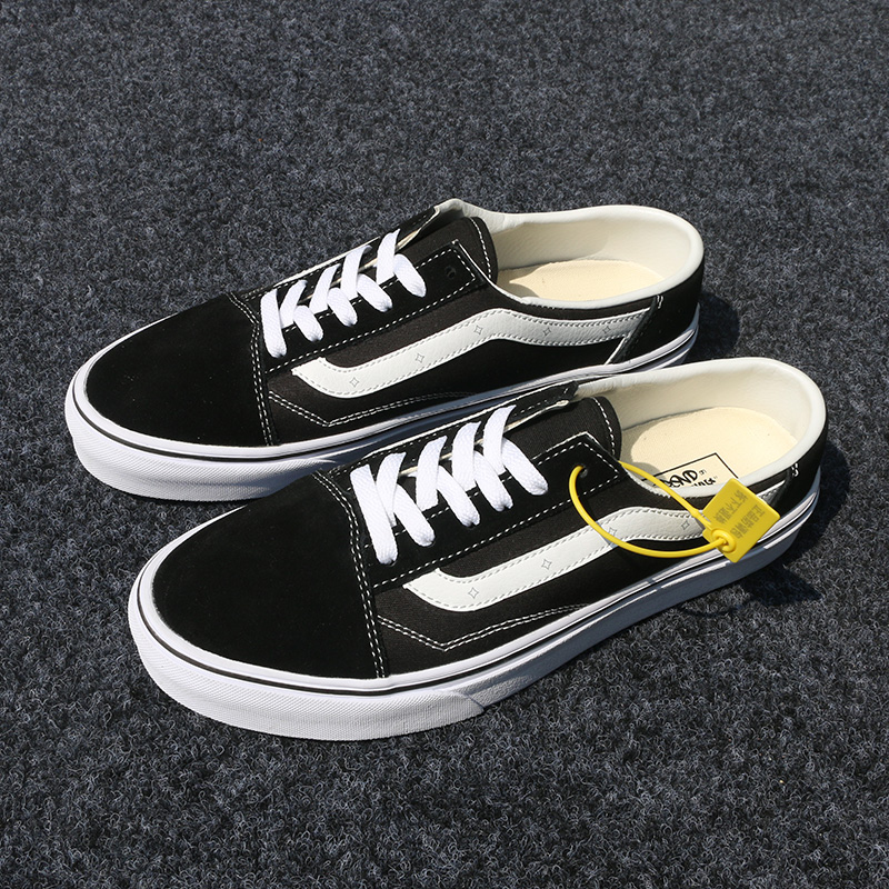 万斯(vans)黑色一脚蹬男鞋半拖鞋懒人无后跟潮牌帆布鞋透气夏季外穿