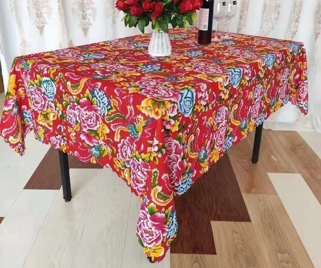 民族风特色饭店桌布东北大花布中式农家院客厅台布桌旗椅子垫定制 红