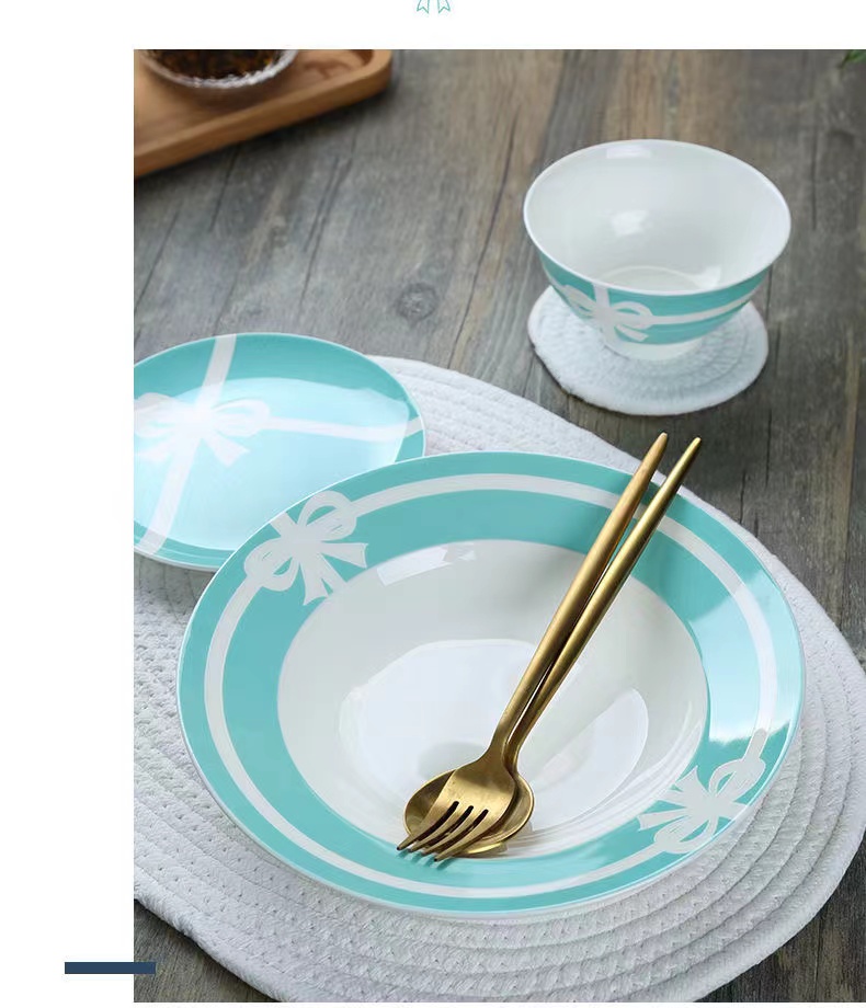tiffany餐具tiffany蒂芙尼餐具欧式碗盘子筷子勺子圆盘方盘陶瓷汤盘小