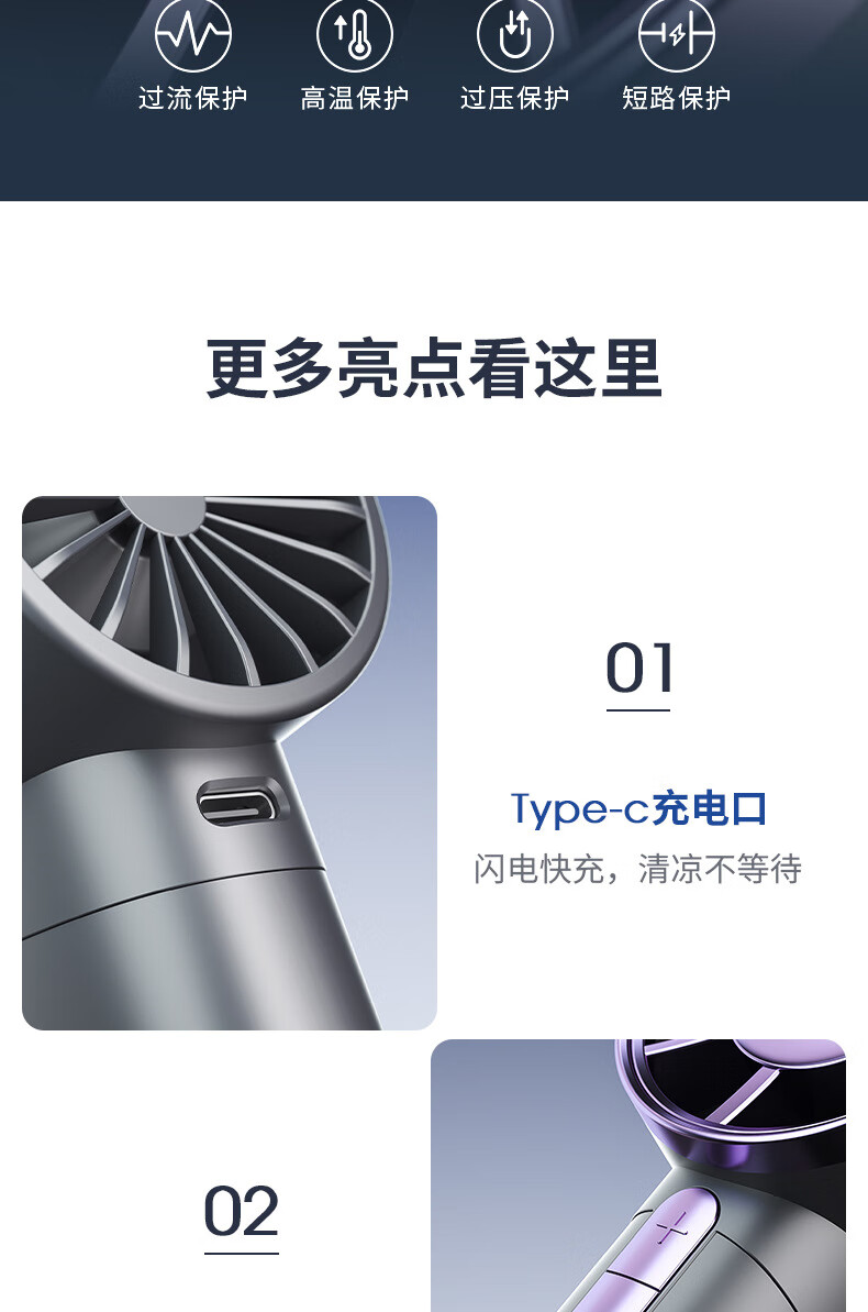 17，對伴2024年新款100档位超高速鋁郃金usb充電手持風扇折曡便攜式大風力 DS1013-米白色(贈掛繩) 59*53*158mm