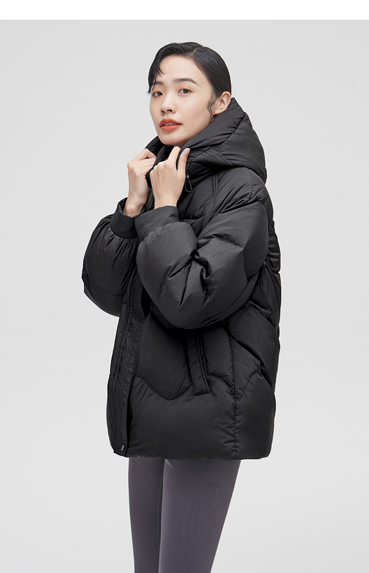 艾莱依短款羽绒服女2021年新款高端白鸭绒反季冬季外套 炭黑 170