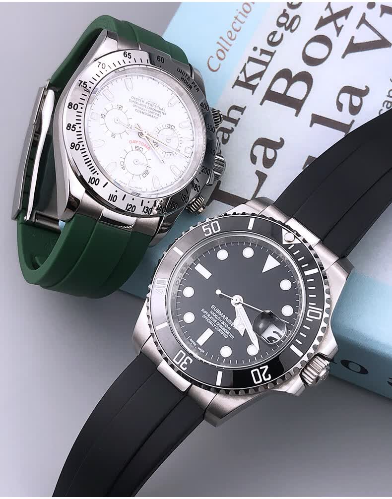 适用劳力士迪通拿胶表带弧形接口头粒绿黑鬼白色熊猫迪游艇rb橡胶