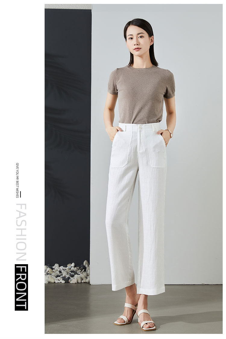 梦舒雅亚麻阔腿裤女棉麻女裤2022新款夏季薄款休闲裤高腰宽松九分直筒