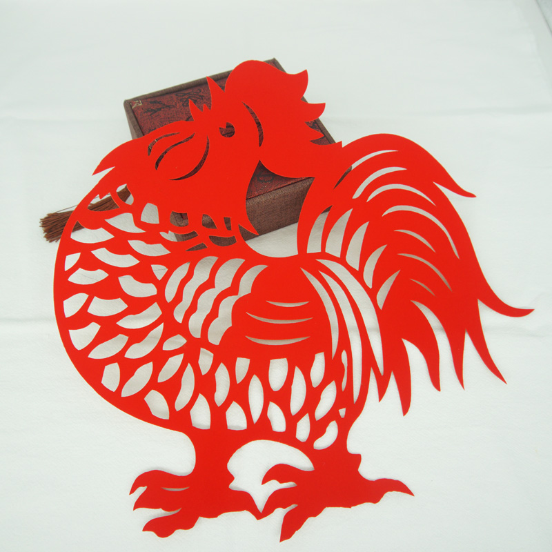 红色窗花贴剪纸 12生肖鸡剪纸窗花植绒布不干胶动物大吉大利公鸡贴画