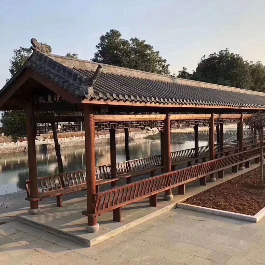 长廊凉亭庭院防腐木户外古建木制走廊乡村连长廊实木凉亭文化走廊