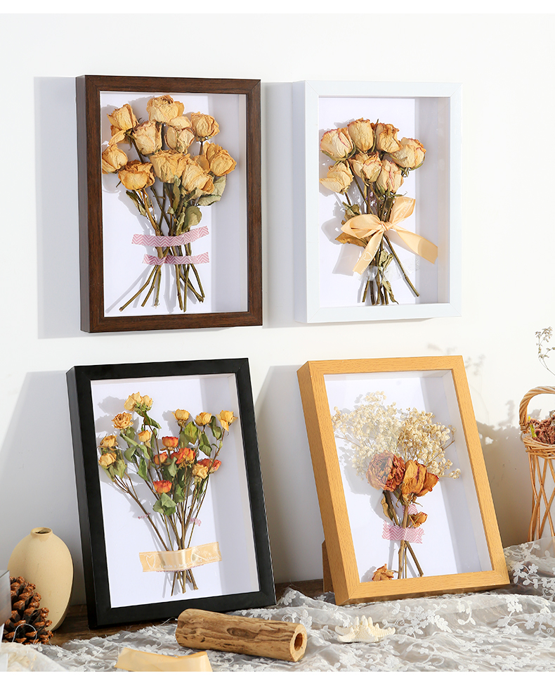 干花相框干花保存相框diy创意植物贝壳玫瑰永生花标本展示框立体中空3