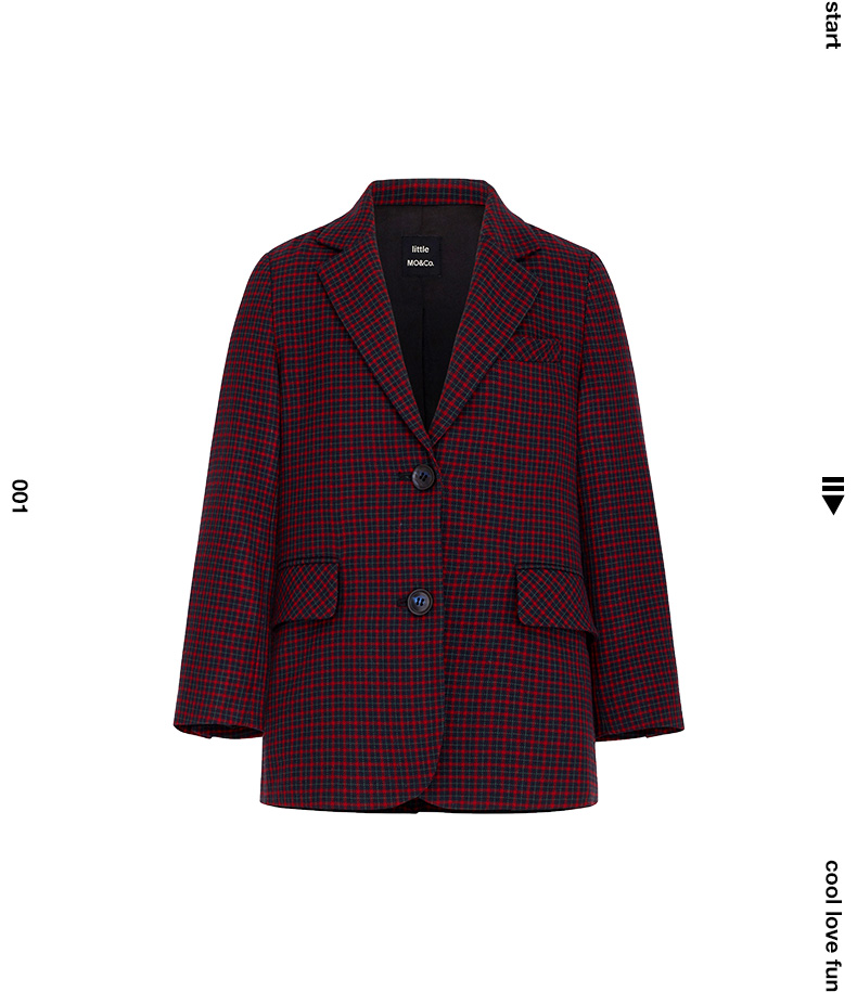 littlemoco童装春秋装新款儿童夹克男女童学院小西装外套洋气 红蓝格