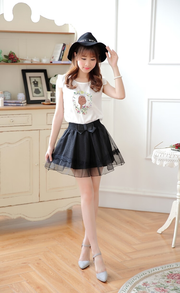 黑色蕾丝边 m码单裙子(80-95斤) 品牌: 娜依淑 商品名称:短裙半身裙