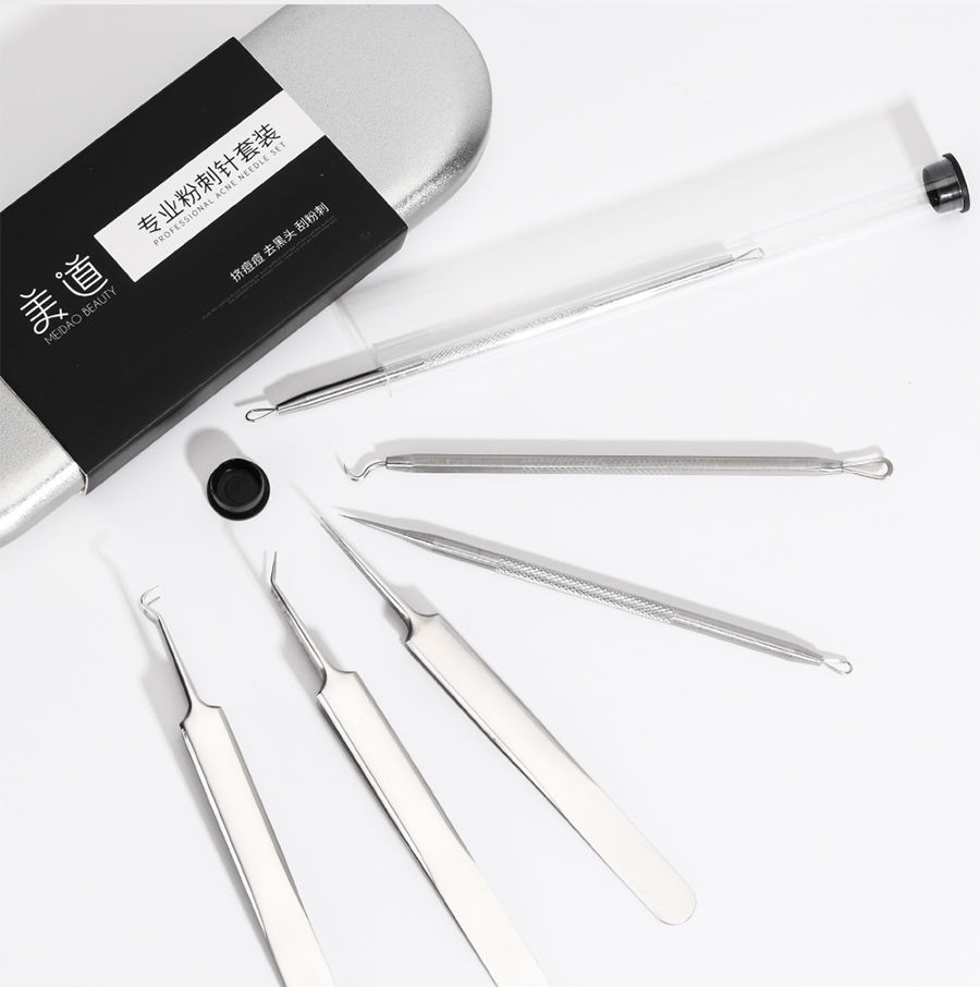 美道粉刺夹镊子针去黑头尖细美容院专用祛白头挑痘针单个细胞夹不锈钢