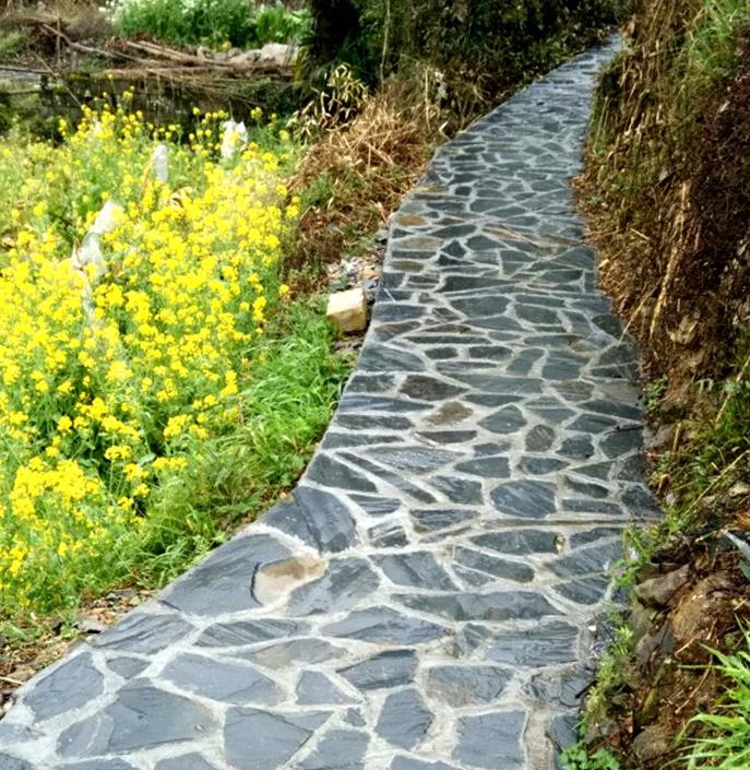 天然青石板不规则碎拼乱石板庭院花园广场铺路石乱形板地砖石材 青石