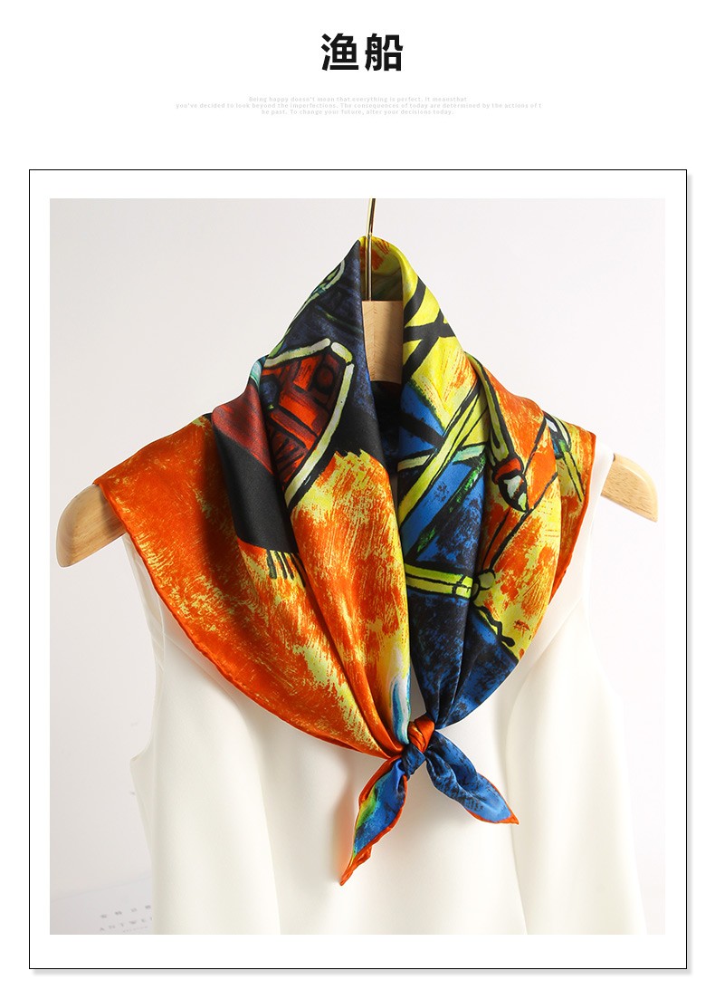 杭丝府真丝丝巾女中方巾桑蚕丝围巾素绉缎油画复古丝巾女夏季薄款防晒
