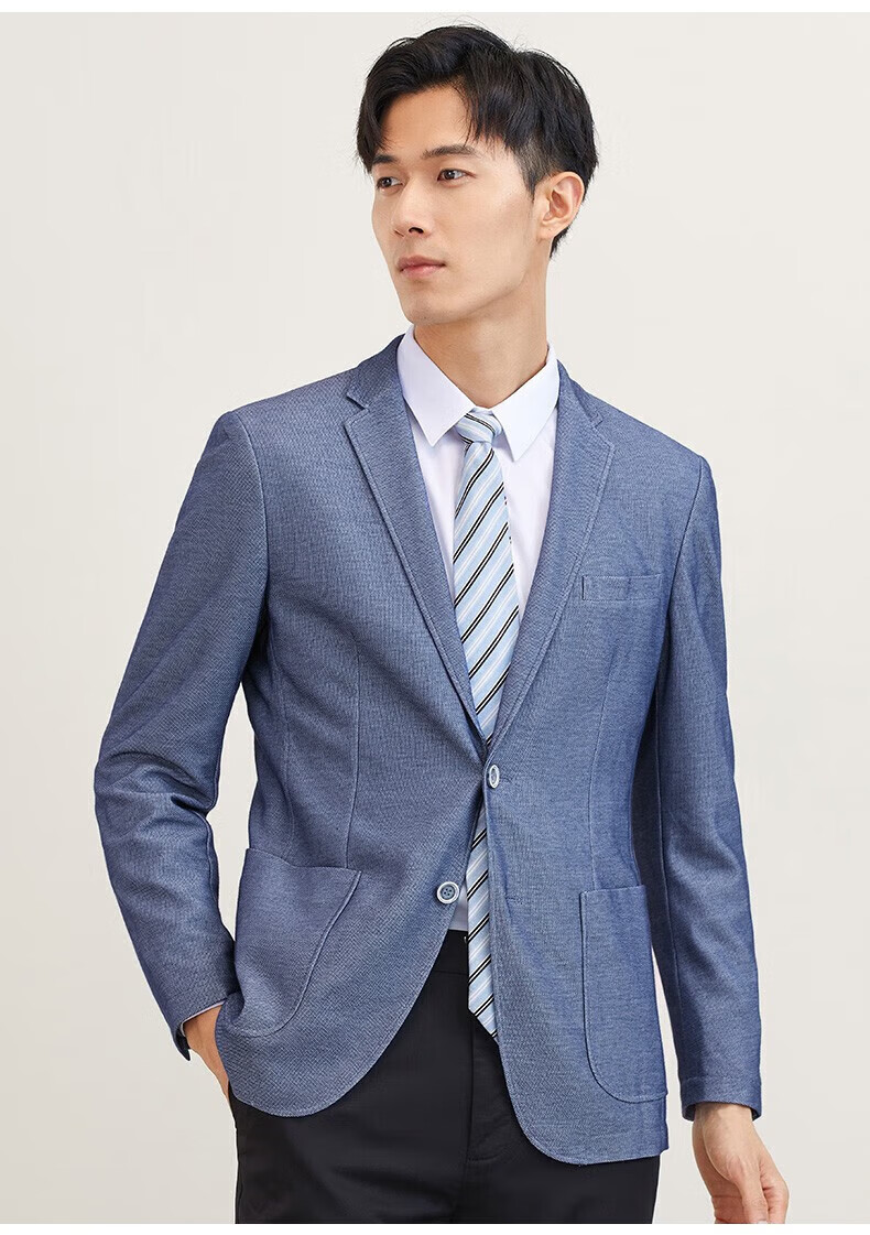 罗蒙休闲西服男商务百搭单西中青年潮流时尚西装外套男 1f032a41蓝灰
