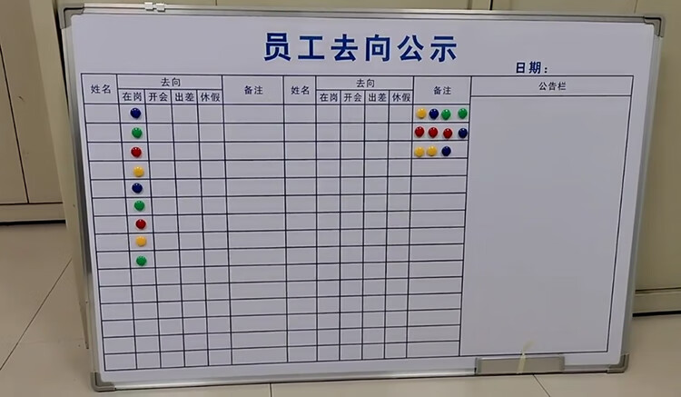 工作人员工去向公示牌磁性易擦硬白板移动办公司车间生产管理看板