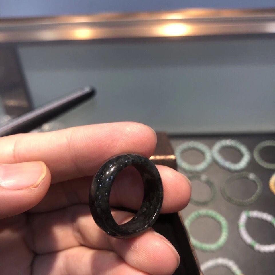 irongeer 乌鸡戒圈翡翠黑冰乌鸡种戒指翡翠戒指送礼自带 8 圈口内径约